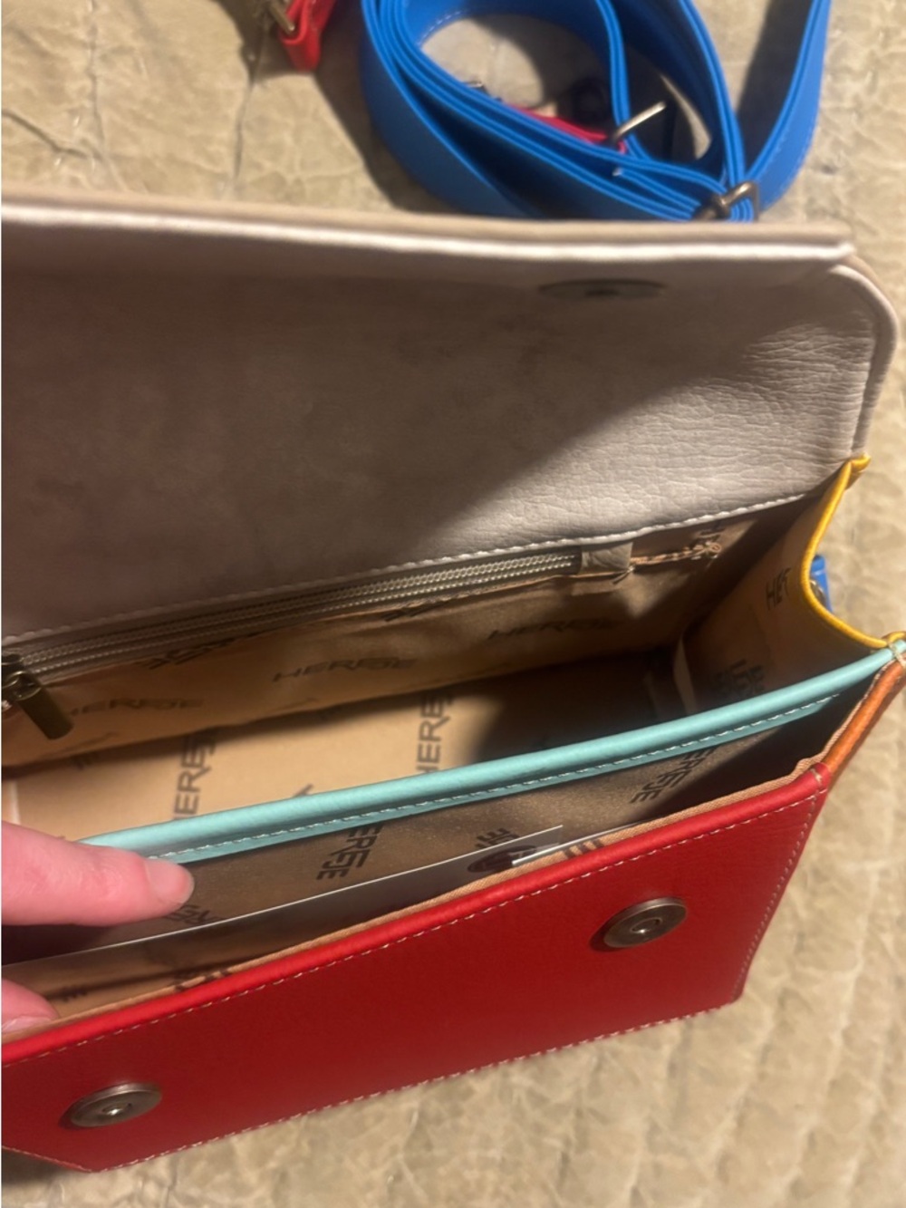 Colorblock Crossbody/handbag Bag in Blue, Red, Cream & orange/brown - Picture 2 of 5